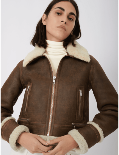 Blouson en cuir intérieur effet fourrure