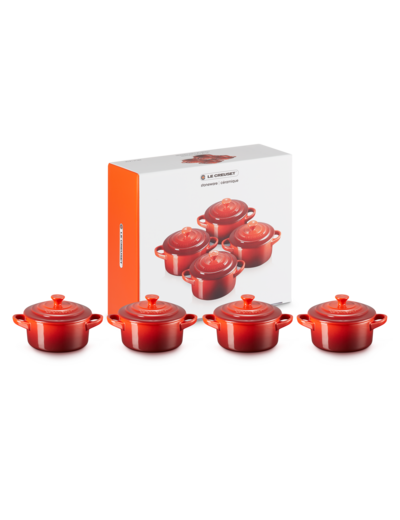 Coffret de 4 mini cocottes 250ml en céramique cerise