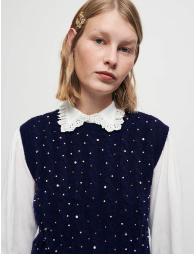 Pull sans manches à détails bijoux