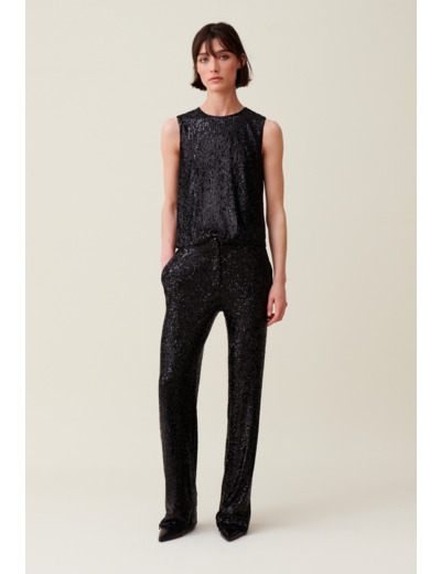 Pantalon droit à sequins noir