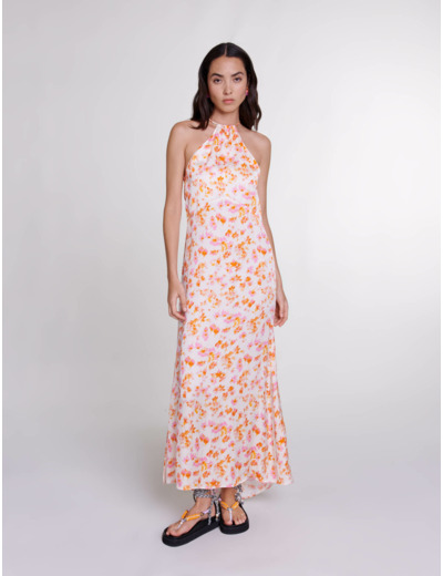 Robe longue fleurie et satinée