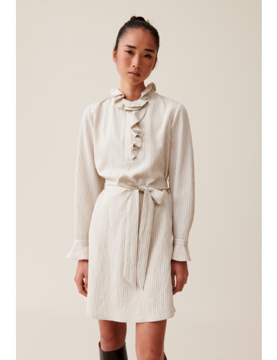 Robe rayée col volanté