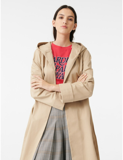 Manteau façon trench ceinturé à capuche
