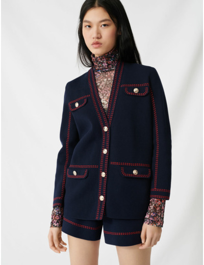 Cardigan à surpiqûres contrastées