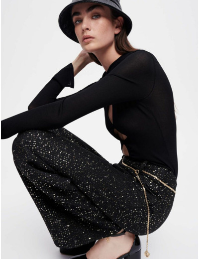 Pantalon en tweed noir à sequins
