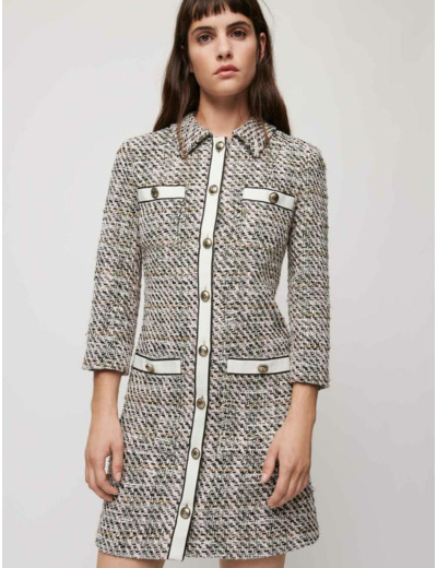 Robe façon tweed à bandes contrastées