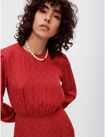 Robe en viscose à jacquard Clover Maje