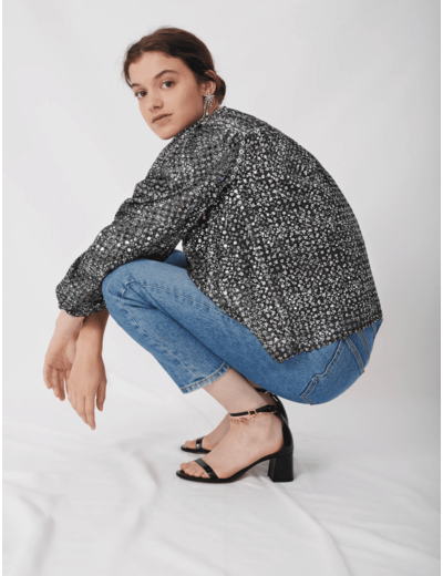 Top brodé de sequins, inserts de galons
