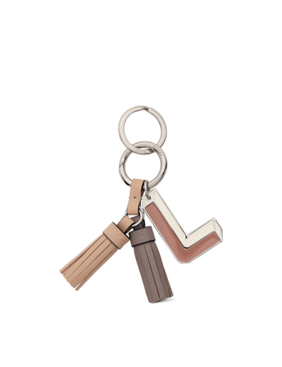 Cuir Pompon - Porte-clés pompon duo - Cuir de vachette lisse et métal