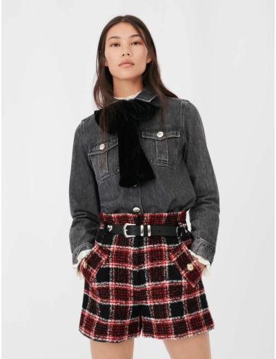 Chemise en jean à nœud en velours