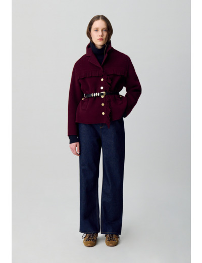 Manteau court laine franges
