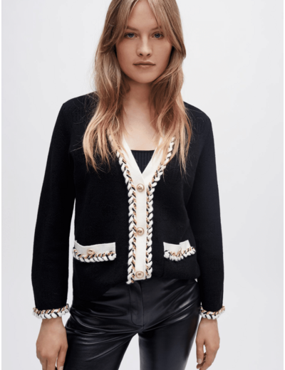 Cardigan en maille fantaisie à galons
