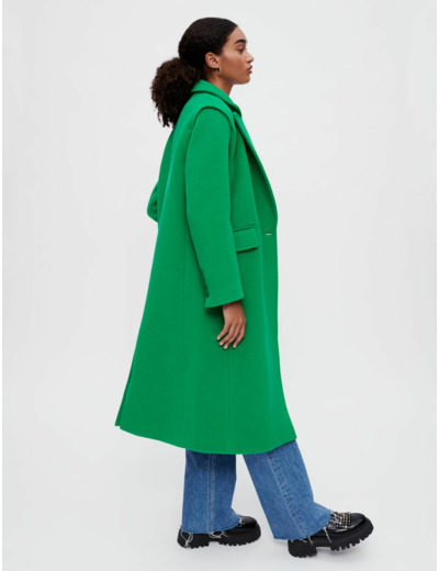Manteau long en mix laine vert