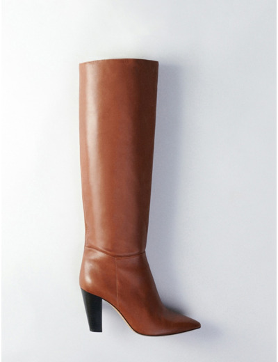 Bottes droites à talon en cuir lisse