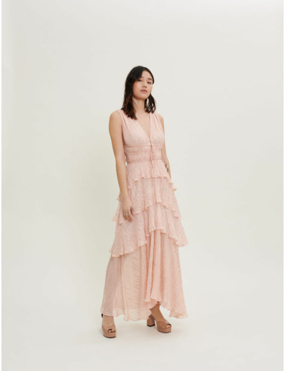 Robe en soie et lamée à volants