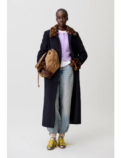 Manteau long laine léopard