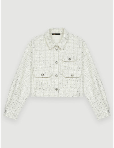 Chemise en tweed écru à sequins