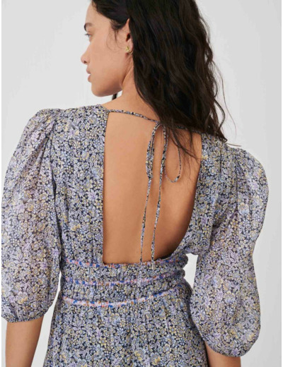 Robe smockée en voile de coton imprimé