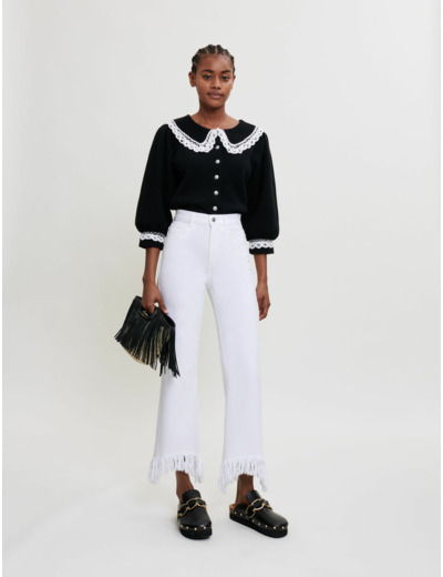 Cardigan en maille à grand col contrasté
