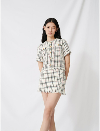 Top façon tweed à franges