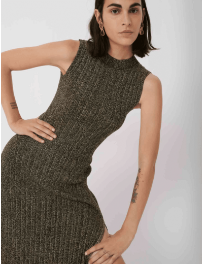 Robe fendue en maille stretch et lurex