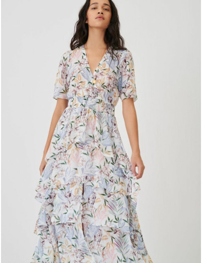 Robe asymétrique en mousseline imprimée