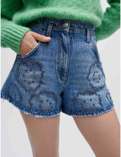 Short en jean strassé