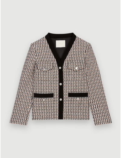 Veste façon tweed chinée et contrastée