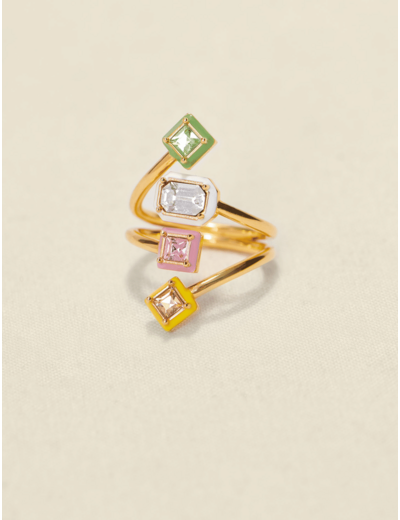 Bague ornée de strass et émail