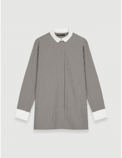 Chemise en popeline rayée à détails unis