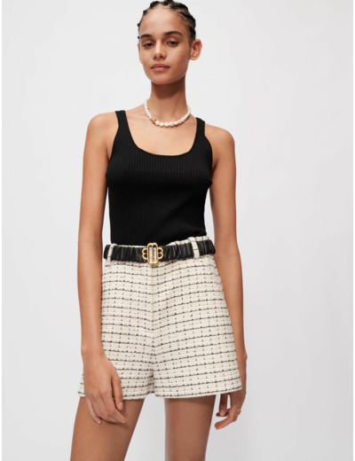 Short en tweed chiné à motifs carreaux