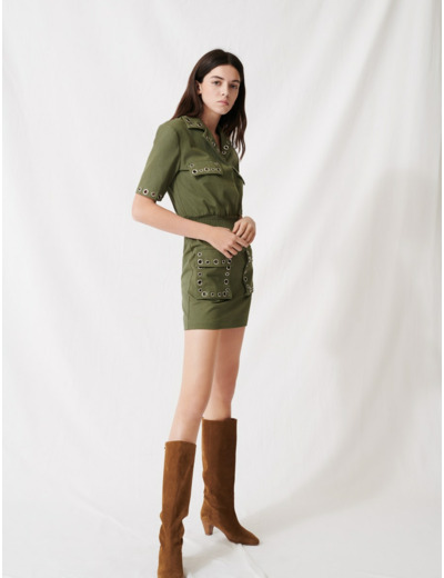 Robe façon saharienne kaki à œillets
