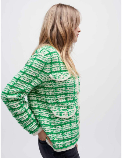 Cardigan en maille effet tweed bicolore