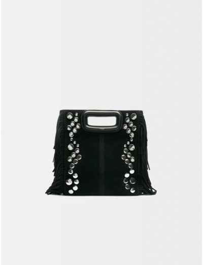 Sac M en suède noir à studs argentés