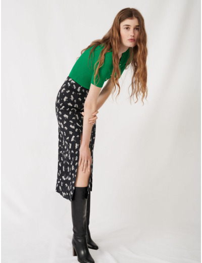 Jupe droite fendues en jacquard imprimé