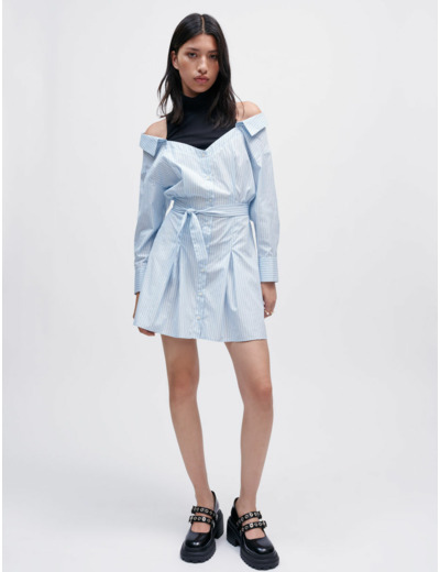 Robe chemise trompe-l'œil à rayures