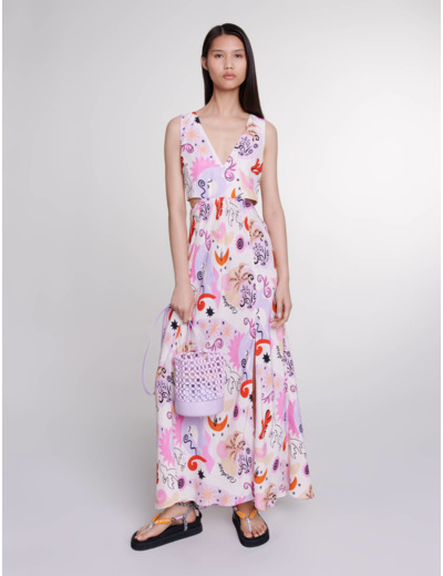 Robe longue ajourée en soie