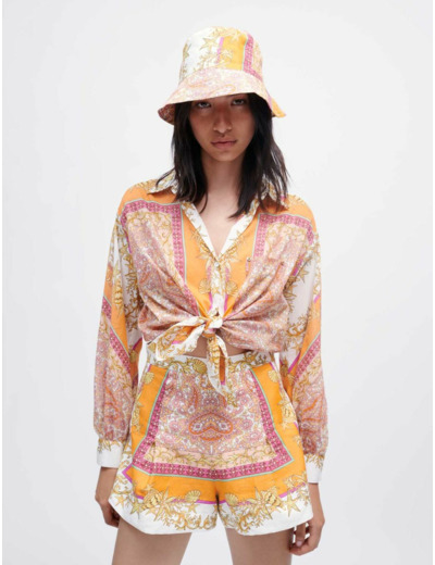 Short en lin imprimé foulard