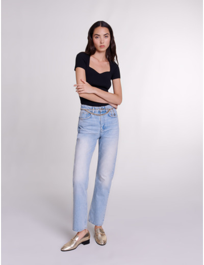 Jean droit avec ceinture bijou