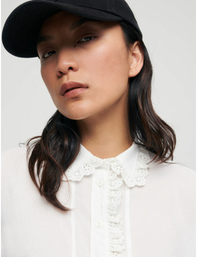 Chemise blanche en voile à col claudine