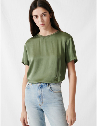 Tee-shirt en mix matières soie et coton