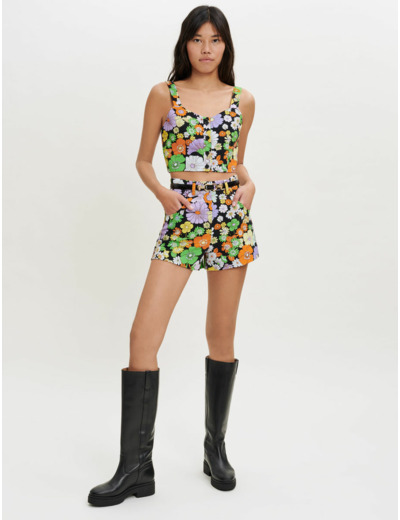 Crop top imprimé fleurs 70's