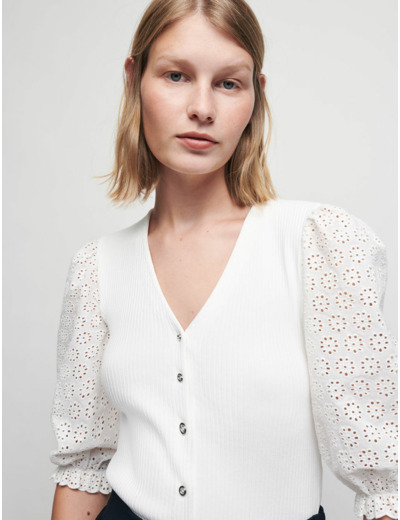 Pull en maille à manches en guipure