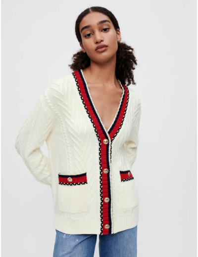 Cardigan tressé et contrasté