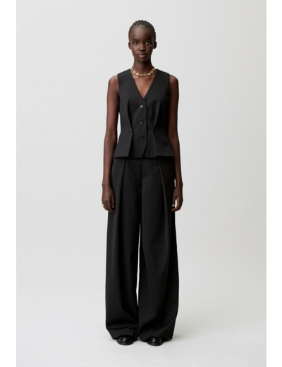 Pantalon large laine mélangée