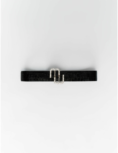 Ceinture en cuir croco double M strass