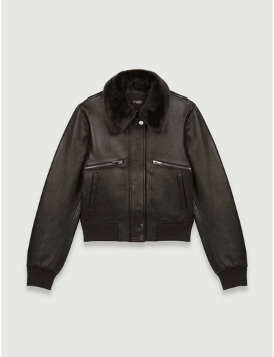 Blouson en cuir à col en fourrure