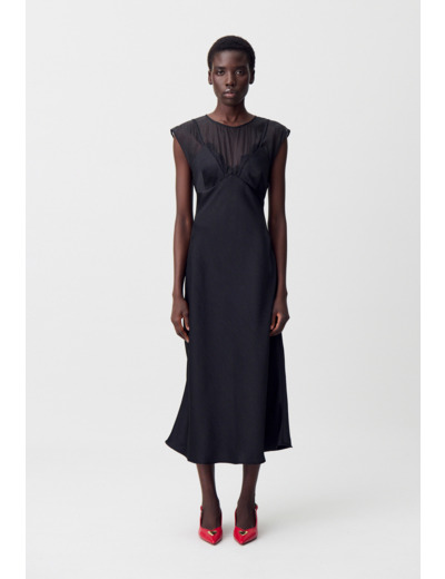 Robe longue organza dentelle fluide