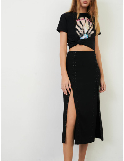 Jupe droite fendue en crêpe et studs