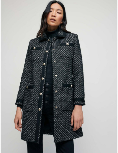 Manteau façon tweed à galons noirs